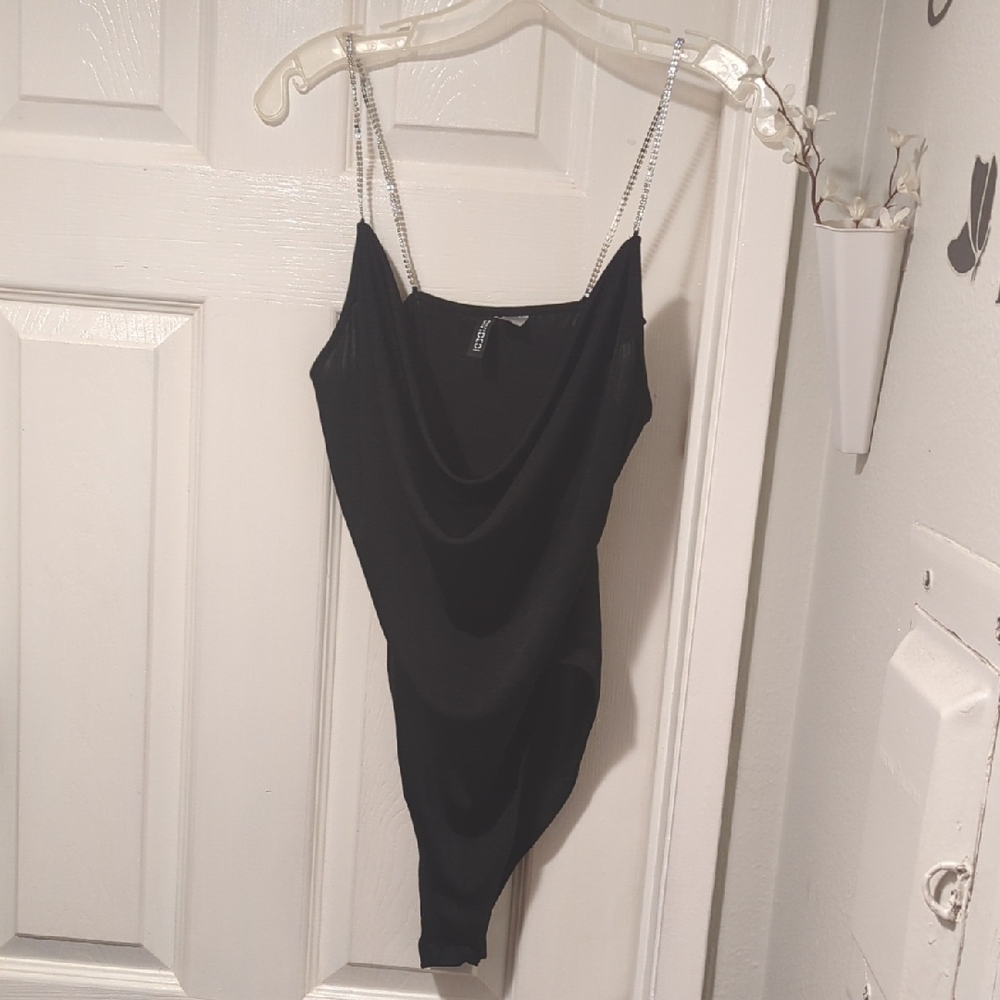 Divided Black Bodysuit with Chain Straps